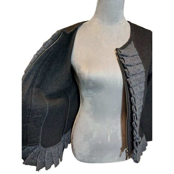A Giannetti 100% Boiled Wool Sweater Blazer Full Zip Ruffle Trim Academia Medium - Picture 2 of 7